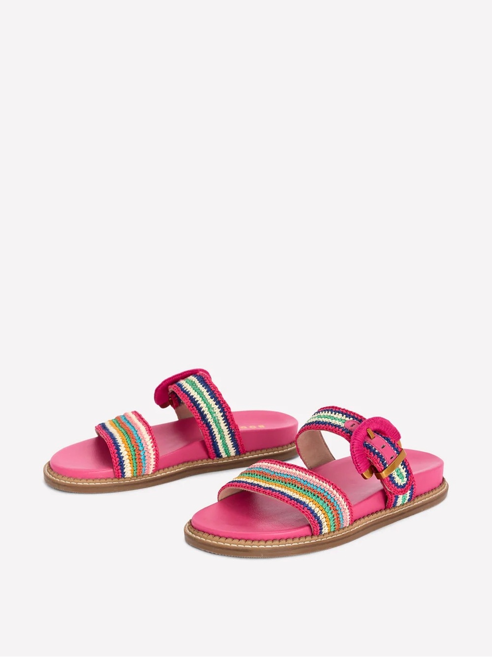 Boden Pink Multicolor Woven Buckle Slide Sandals - Picture 3 of 7